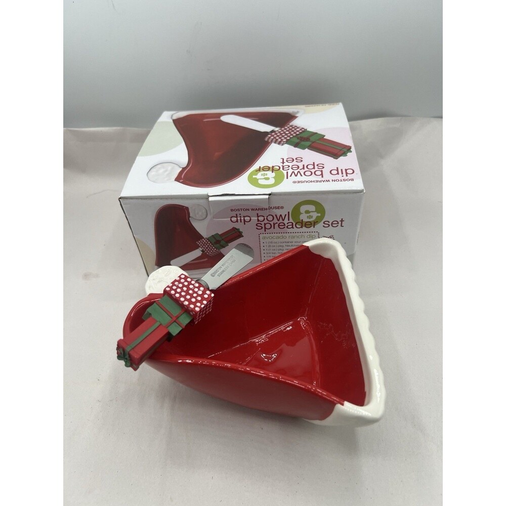 Boston Warehouse ceramic dip bowl & spreader Santa Hat